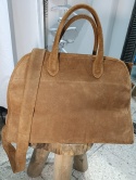Duża zamszowa torba miejska shopper – skóra naturalna (koniak)