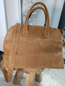 Duża zamszowa torba miejska shopper – skóra naturalna (koniak)