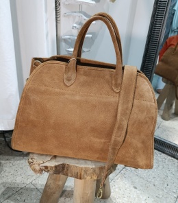 Duża zamszowa torba miejska shopper – skóra naturalna (koniak)