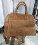 Duża zamszowa torba miejska shopper – skóra naturalna (koniak)