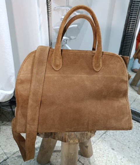 Duża zamszowa torba miejska shopper – skóra naturalna (koniak)