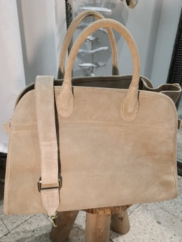 Duża zamszowa torba miejska shopper – skóra naturalna (kolor taupe)