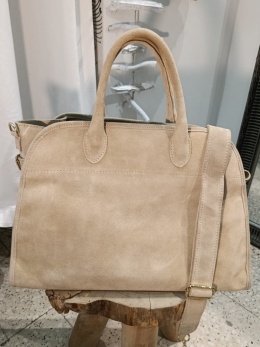 Duża zamszowa torba miejska shopper – skóra naturalna (kolor taupe)