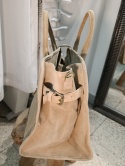 Duża zamszowa torba miejska shopper – skóra naturalna (kolor taupe)