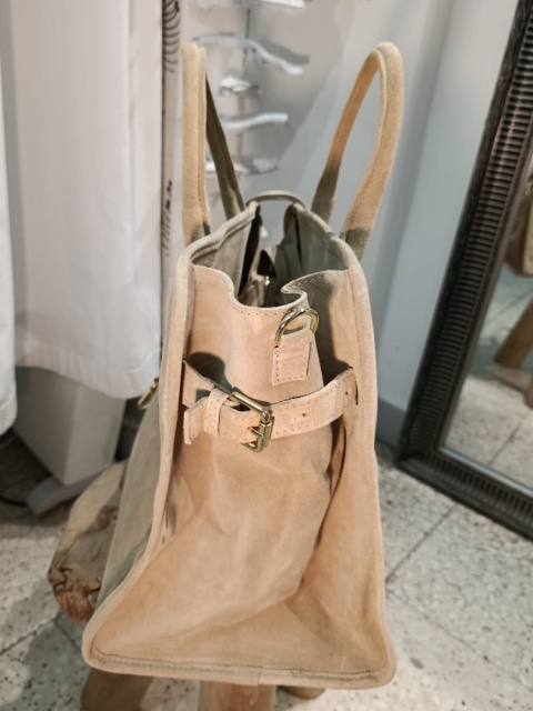 Duża zamszowa torba miejska shopper – skóra naturalna (kolor taupe)