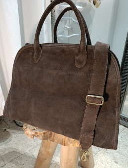 Duża zamszowa torba miejska shopper – skóra naturalna (czekoladowy brąz)