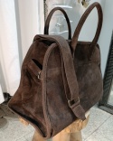 Duża zamszowa torba miejska shopper – skóra naturalna (czekoladowy brąz)
