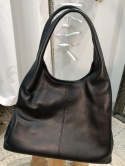 Skórzana torebka worek hobo shopper – skóra naturalna groszkowa (Kolor: Czarny)