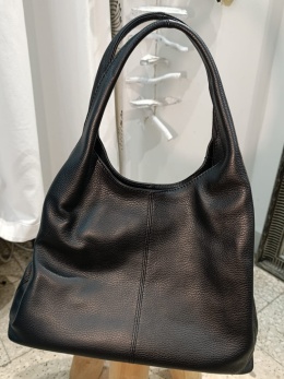 Skórzana torebka worek hobo shopper – skóra naturalna groszkowa (Kolor: Czarny)