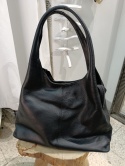 Skórzana torebka worek hobo shopper – skóra naturalna groszkowa (Kolor: Czarny)