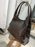 Skórzana torebka worek hobo shopper – skóra naturalna groszkowa (Kolor: ciemny brąz))