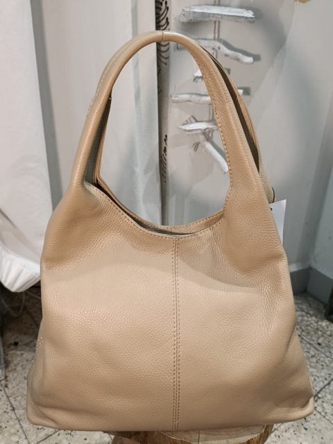Skórzana torebka worek hobo shopper – skóra naturalna groszkowa (Kolor: jasny beż)
