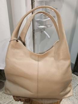 Skórzana torebka worek hobo shopper – skóra naturalna groszkowa (Kolor: jasny beż)