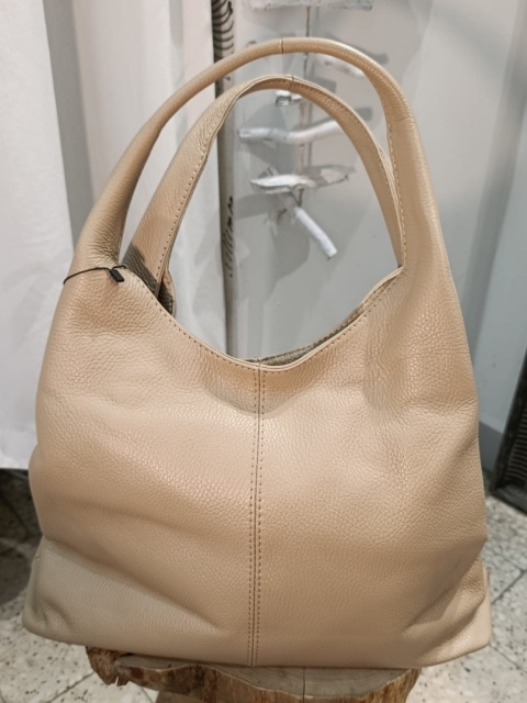 Skórzana torebka worek hobo shopper – skóra naturalna groszkowa (Kolor: jasny beż)