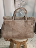 Zamszowa torba klasyczna kuferek Birkin – skóra naturalna (Kolor: Jasny Taupe)