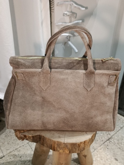 Zamszowa torba klasyczna kuferek Birkin – skóra naturalna (Kolor: Jasny Taupe)