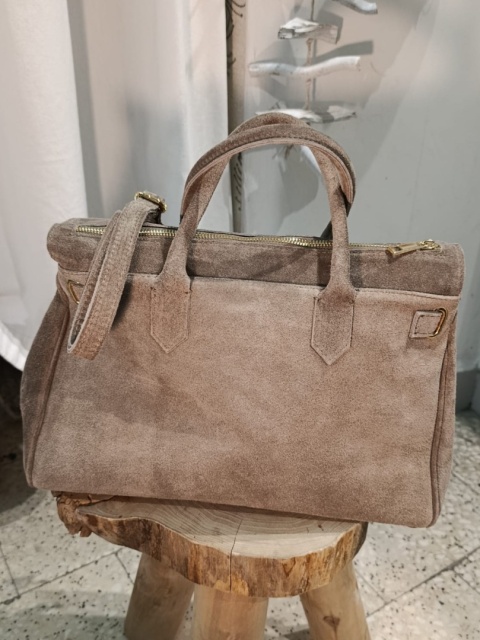 Zamszowa torba klasyczna kuferek Birkin – skóra naturalna (Kolor: Jasny Taupe)