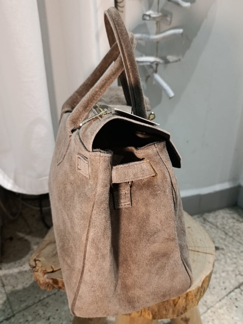 Zamszowa torba klasyczna kuferek Birkin – skóra naturalna (Kolor: Jasny Taupe)
