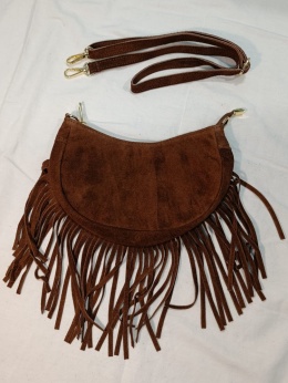 Zamszowa torebka półksiężyc Crossbody BOHO – skóra naturalna (Kolor: koniak)