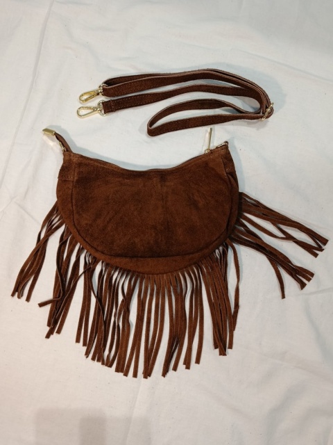 Zamszowa torebka półksiężyc Crossbody BOHO – skóra naturalna (Kolor: koniak)