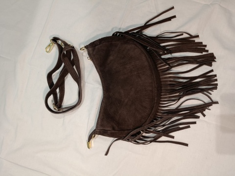 Zamszowa torebka półksiężyc Crossbody BOHO – skóra naturalna (Kolor: ciemny brąz)