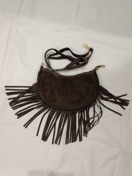 Zamszowa torebka półksiężyc Crossbody BOHO – skóra naturalna (Kolor: ciemny brąz)