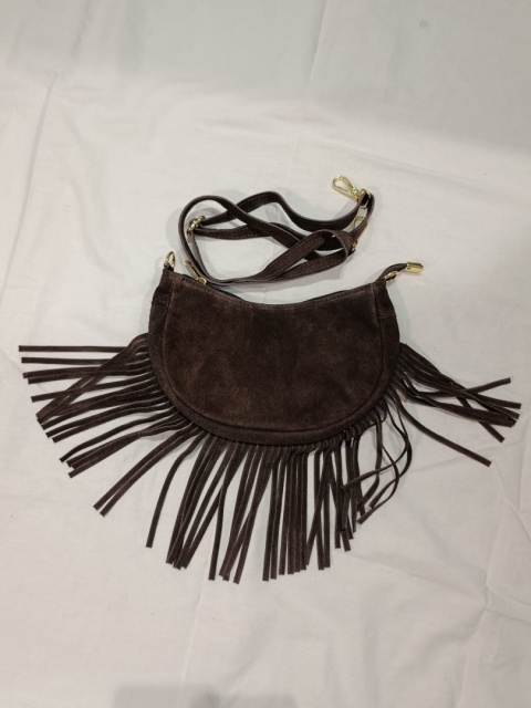 Zamszowa torebka półksiężyc Crossbody BOHO – skóra naturalna (Kolor: ciemny brąz)